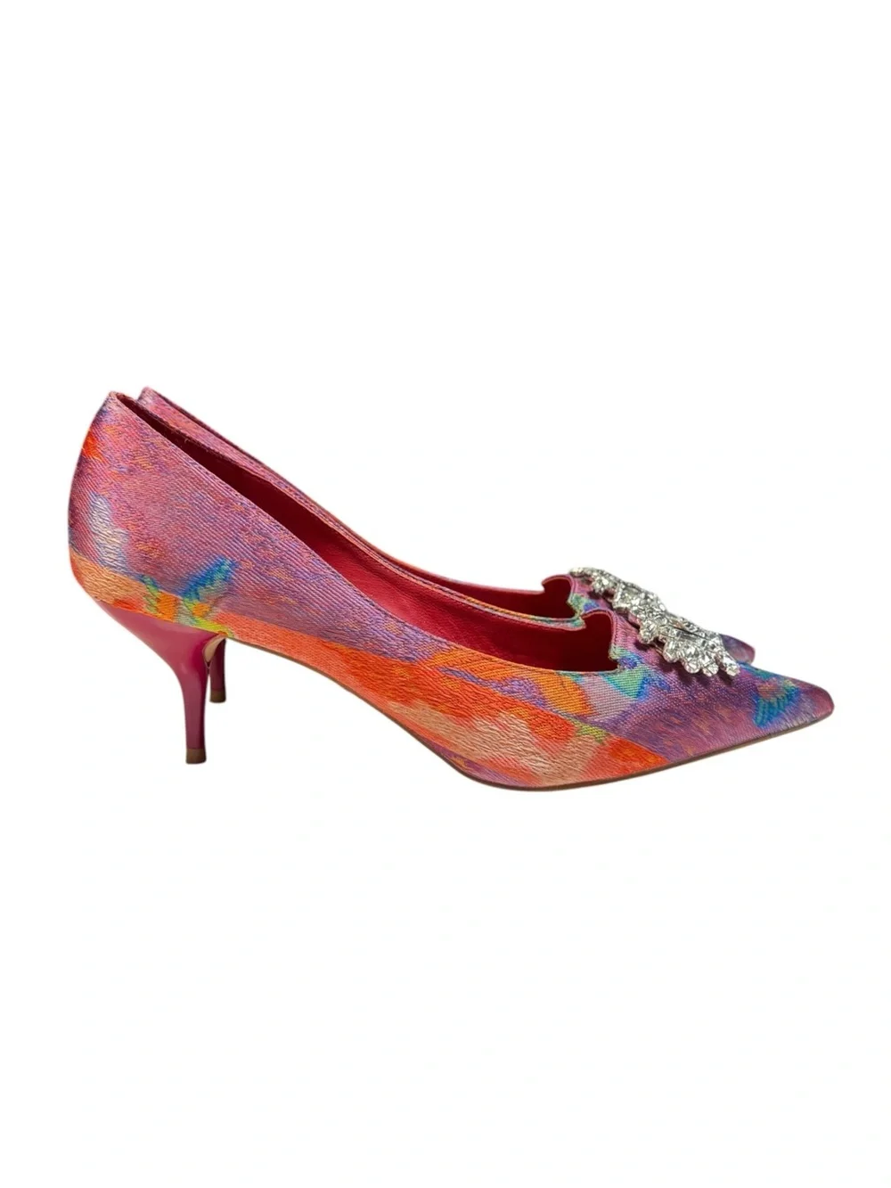 Kurt Keiger London Pia Jewel Jacquard Pointed Toe Pumps Kitten Heels 40.5 / 9.5